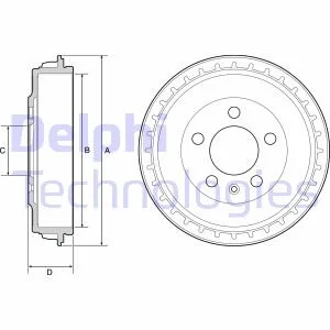 Гальмівний барабан задн SEAT ARONA, IBIZA V SKODA FABIA IV VW POLO VI 1.0-1.6D 01.17- Delphi BF563 (фото 1)