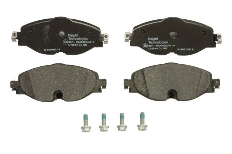 Комплект гальмівних колодок передн, AUDI A1, A3, Q2, Q3, TT FORD TOURNEO CONNECT V761 NADWOZIE WIELKO, TRANSIT CONNECT V761/MINIVAN SEAT ATECA, LEON, LEON SC 1.0-Electric 01.11- Delphi LP3584