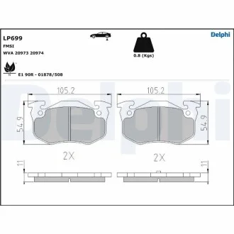 Тормозные колодки дисковые CITROEN / PEUGEOT / RENAULT Xsara / 106/206/306 / Megane / Clio передняя сторона 83 -07 Delphi LP699