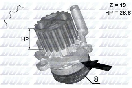 Водяний насос 2.0TDI Caddy III/Golf VI 12- DOLZ A224