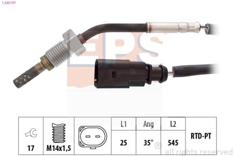 Датчик температуры выпускных газов VW Passat B7 2.0TDI 10- EPS 1.220.197 (фото 1)