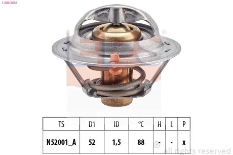 Термостат 88 ° C Honda Civic I Kia Sephia, Shuma, Shuma II Mazda 121 I, 121 II, 323 C V, 323 F V, 323 F VI, 323 II 1.1-3.0 05.80-12.07 EPS 1.880.266S