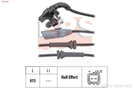 Датчик ABS задн Citroen C4, C4 I, C4 II, Ds4 Peugeot 307, 308, 1.2-2.0D 11.03- EPS 1.960.063
