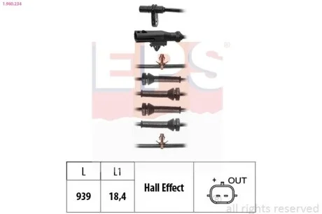 Датчик ABS задн Renault Kadjar, Koleos II 1.2-2.0D 06.15- EPS 1.960.234