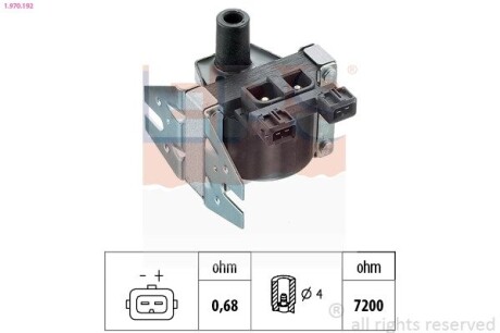 Катушка зажигания Opel Kadett / Omega A1,8 / 2,0 OHC 90 2,4 / 2,6 / 3,0 CIH 90 EPS 1.970.192