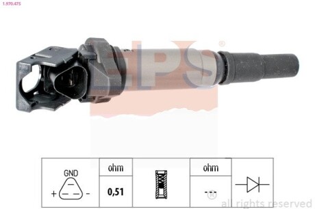 Катушка зажигания BMW 3 (E90) 323i / 330i / 5 (E60, F10) / 7 (F01, F02, F03) / X5 (E70) / Peugeot 207, 308, 508 EPS 1.970.475