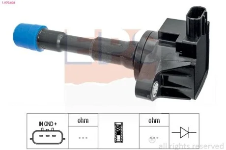 Катушка зажигания задняя Honda City, Civic, Jazz 02- EPS 1.970.608 (фото 1)