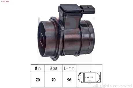 Расходомер воздуха Audi A4 / A6 / Q3 / Q5 / VW Caddy / Crafter / Golf / T5 2.0TDI 05- EPS 1.991.449