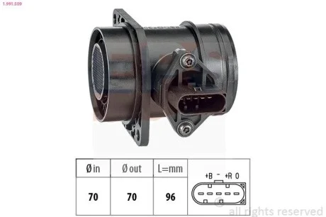 Расходомер воздуха VAG 1.4TDI / 1.9TDI / 2.0SDI BKC / BLS / BXE 09.96- EPS 1.991.509