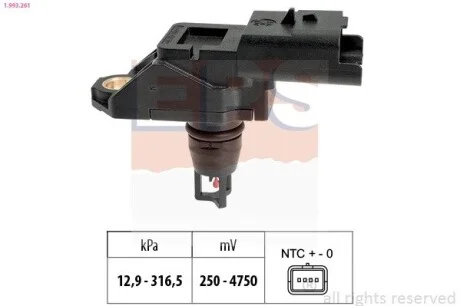 Датчик давления воздуха Berlingo/Partner 1.6 HDi 10-/Scudo/Jumpy/Expert 2.0 HDi 10- EPS 1.993.261