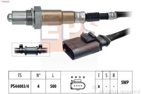 Лямбда -зонд (до каталізатора) Audi A3 1.6 03-13/Skoda Fabia 1.2 03-14/VW Caddy 1.4/1.6 04-15 EPS 1.998.072