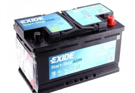 Аккумулятор 80Ah-12v Exide AGM (315х175х190),R,EN800 EXIDE EK800