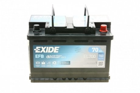 Акумулятор 70Ah-12v EFB (278х175х190),R,EN720 EXIDE EL700 (фото 1)