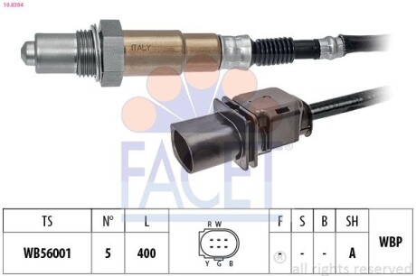 Лямбда-зонд (5 конт./400 мм) Berlingo 1.6HDi 10-/Jumper 3.0HDi 06-/Astra H 1.9CDTi 04-12 FACET 10.8394