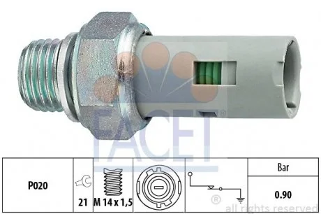 Датчик давления масла (0,9bar/1 конт./чёрный) KANGOO 1.1-2.5D 97- FACET 7.0153