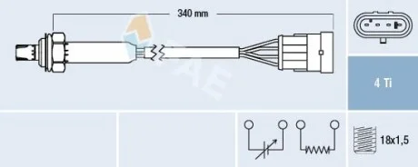 Лямбда-зонд (кількість дротів 4, 340мм) OPEL OMEGA B 2.0 03.94-09.99 FAE 77300