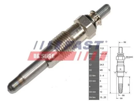 Свічка розжарювання Sprinter, Bmw 1.8-2.5TD FAST FT82710