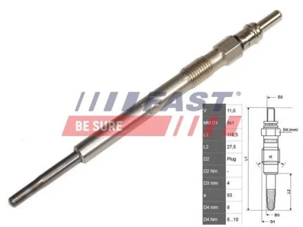 Свічка розжарювання Fiat, Lancia, Opel 1.3JTD FAST FT82720