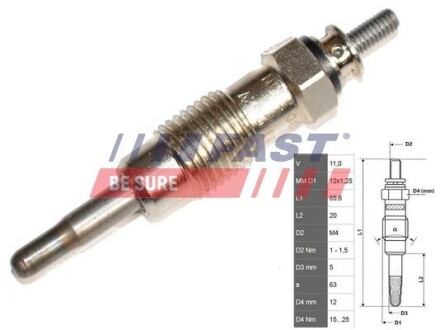 Свічка розжарювання Fiat/Ford/Opel/Peugeot/Renault Master 2, FAST FT82722
