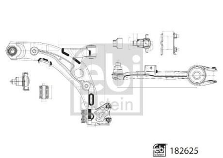 Важіль підвіски з сайлентблоками і кульовою опорою FEBI BILSTEIN 182625 (фото 1)