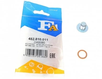 Пробка поддона масляного M12x1.25L=12,5 Fischer Automotive One (FA1) 452.810.011