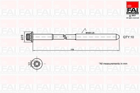 К-кт болтів ГБЦ Fiat Punto 1.3D Multijet 09-/Opel Astra H/J 1.3CDTi 10- Fischer Automotive One (FA1) B1321 (фото 1)