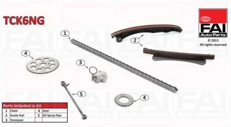 Комплект ГРМ Fiat Dodlo 1.3 JTD 16V 05.04- (2 шестерни + цепь + натяжник + 2 направляющие) Fischer Automotive One (FA1) TCK6NG
