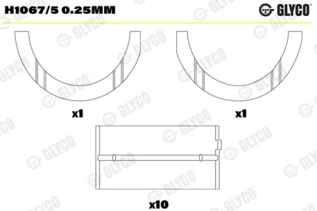 Підшипник колінчастого валу Glyco H1067/5 0.25MM