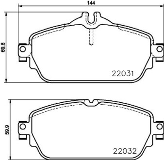 Тормозные колодки дисковые перед. MERCEDES C W205 13-E W213 16- Hella pagid 8DB 355 021-551 (фото 1)