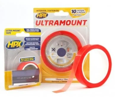 Двостороння клейка стрічка ULTRA MOUNT / прозора / 15 мм • 10 м / HPX UM1510