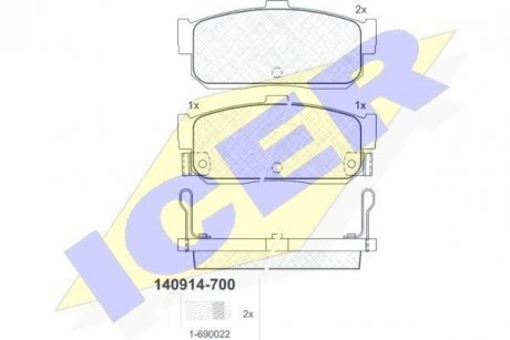 Комплект гальмівних колодок (дискових) ICER 140914-700