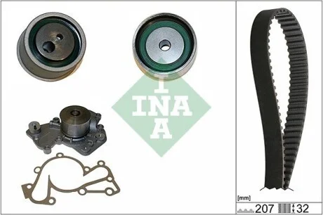 Комплект ГРМ (ремінь + ролик + водяний насос) HYUNDAI COUPE II, SANTA FÉ I, SONATA IV, TIBURON, TRAJET, TRAJET/MINIVAN, TUCSON, XG KIA MAGENTIS I, SPORTAGE II 2.5/2.7 06.98-11.10 INA 530043030