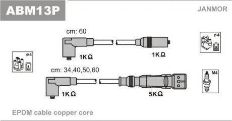 Провода в / в (каучук Copper) VW Golf 3 1.8-2.0 91- Janmor ABM13P (фото 1)