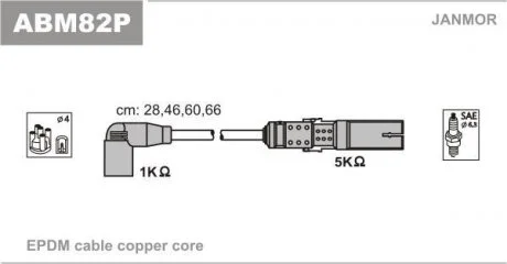 Провід високовольтні Audi A3 / A4 SEAT Ibiza IIISkoda OctaviaVW Bora / Golf IV / Passat 1.6-2.0 01.95- Janmor ABM82P
