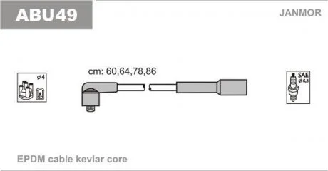 Комплект високовольтних дротів VW Bora / Golf 2.0 98-06 Janmor ABU49