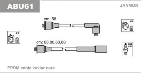 Провода высоковольтные Audi A4 1.6 95-00 VW Passat 1.6 96-00 Janmor ABU61 (фото 1)