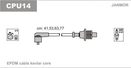 Комплект высоковольтных проводов Citroen, Peugeot 1.6-2.0 89- Janmor CPU14
