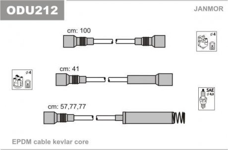 Провода высоковольтные Opel Omega 1,8 / 2,0 штирева крышка Janmor ODU212 (фото 1)