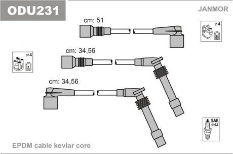 Комплект высоковольтных кабелей Opel Vectra 1.6 / 1.8 / 2.0 88- Janmor ODU231 (фото 1)