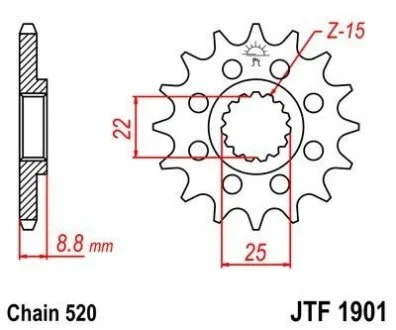 Передня зірка 15зуб. KTM EXC250/300/450 525XC/MXC JT MOTO 105-411-15