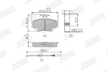 Гальмівні колодки передні DACIA LOGAN/SANDERO/SOLENZA/SUPERNOVA RENAULT CLIO/ESPACE/TWINGO/MEGANE Jurid 571526J