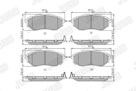 Гальмівні колодки передні Subaru BRZ, Forester, Legacy IV, V, VI, Levorg, Outback, Tribeca, WRX Jurid 572638J