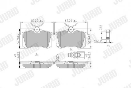 Гальмівні колодки задні AUDI A2,A3/ SEAT Ibiza II, Toledo III/ Skoda Fabia I, Octavia I/ VW Golf V Jurid 573938J (фото 1)