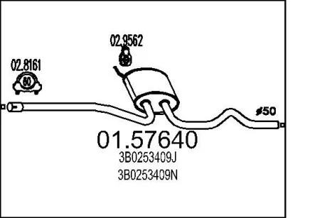 Середня частина вихлопної системи (Резонатор) MTS 01.57640