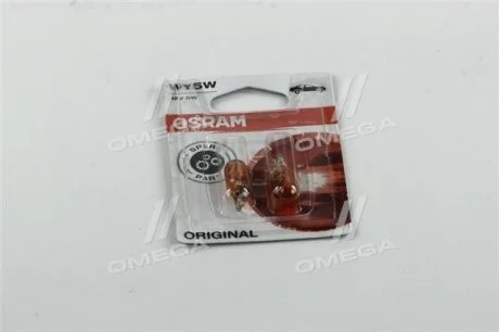 Фото 1 - лампа допоміжного освітлення WY5W 12V 5W W2, 1x9, 5d (2 шт) blister OSRAM 282702B Лампа допоміжного освітлення WY5W 12V 5W W2, 1x9, 5d (2 шт) blister OSRAM 282702B (фото 1)