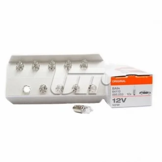 Фото 1 - автолампа Original Miniwatt T10 BA9s 10 W прозрачная OSRAM 64113 Автолампа Original Miniwatt T10 BA9s 10 W прозрачная OSRAM 64113 (фото 1)