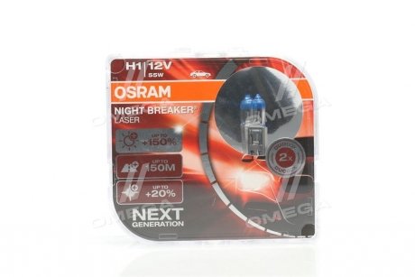 Лампа фари H1 12V 55W P14,5s NIGHT BREAKER LASER next generation (+150) комплект OSRAM 64150NLHCB