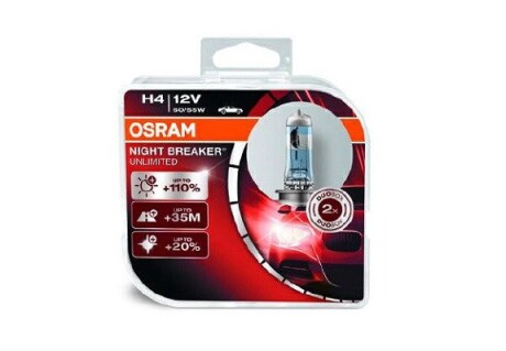 Автолампа Night Breaker Unlimited H4 P43t 55 W 60 W прозрачно-голубая OSRAM 64193NBU-HCB (фото 1)