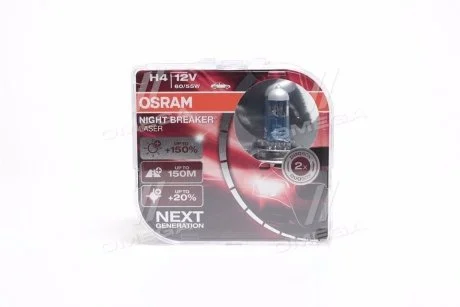 Лампа розжарювання h4 12v 60/55w night breaker laser next generation (+150%), комплект OSRAM 64193NLHCB
