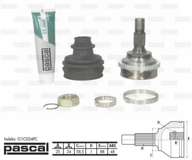 ШРУС граната для приводного вала PASCAL G1C024PC